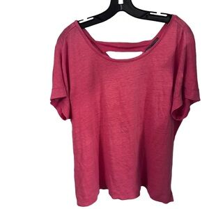 Elliot Lauren Women’s Pink Short Sleeve V-Back T-Shirt Blouse 100% Linen Size XL
